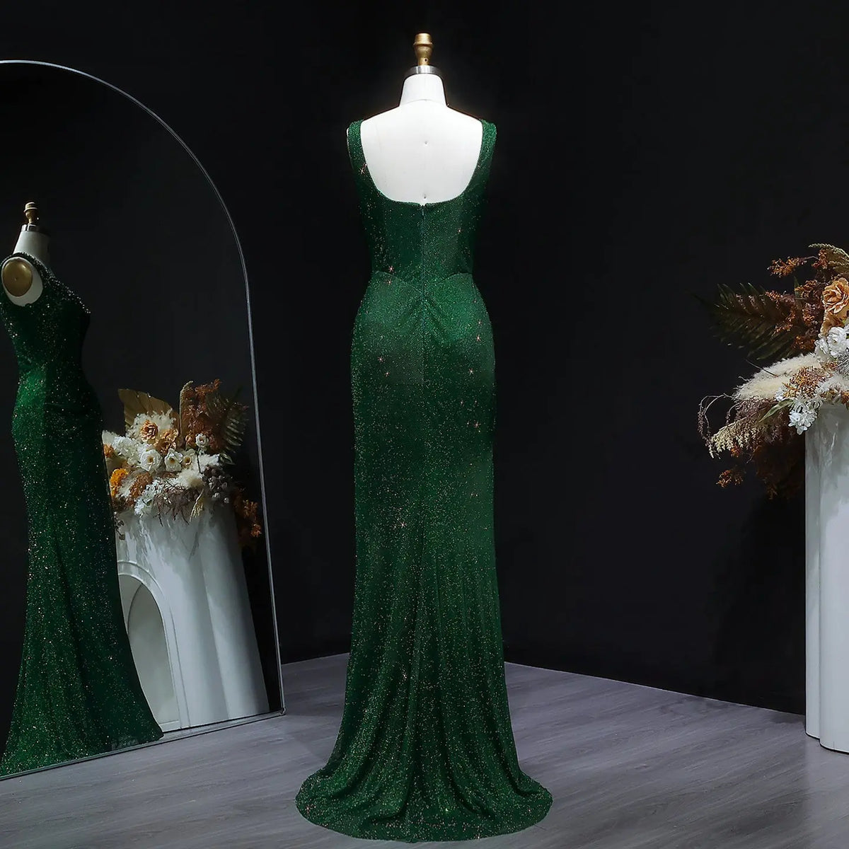 Glamorous Green Sequin Pleated Mermaid Evening Dress SS655 