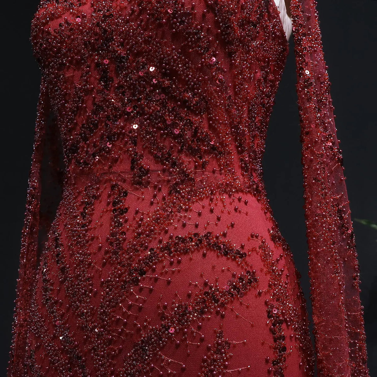 red mermaid long sleeve dress Elegant Mermaid Long Sleeves Red Prom Dress with Lace Online