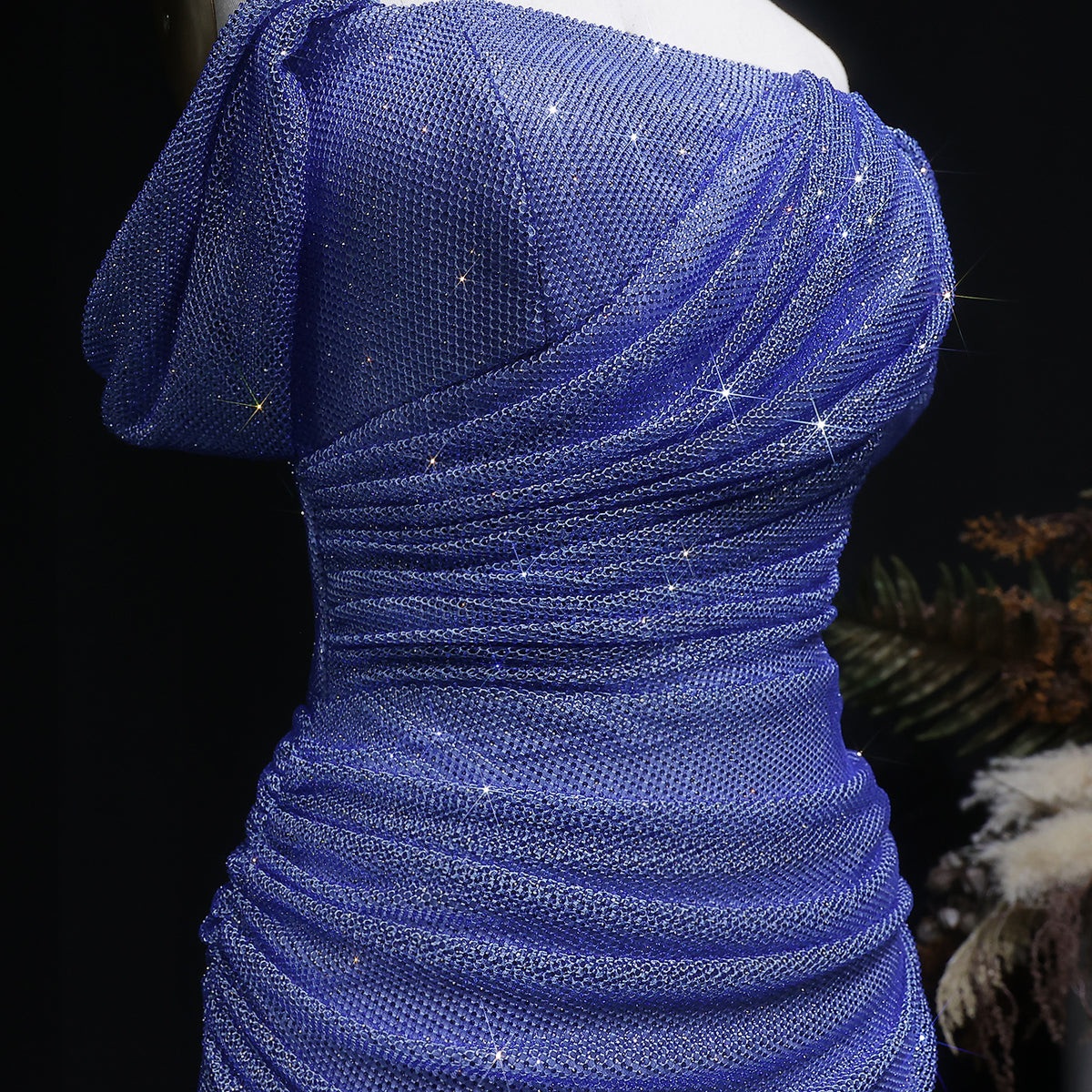 Elegant Blue Off-Shoulder Sequin Evening Dress SS671 