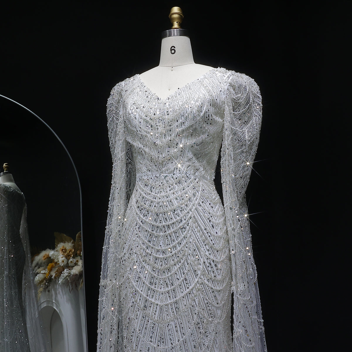 Luxury White Feather Evening Dress with Cape Sleeves SS683 