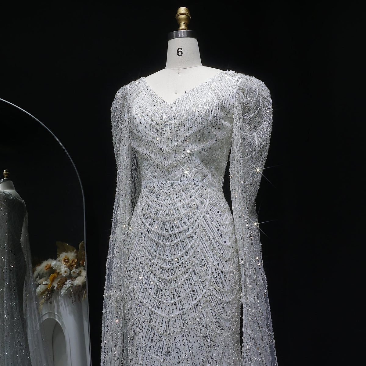 Luxury White Feather Evening Dress with Cape Sleeves SS683 