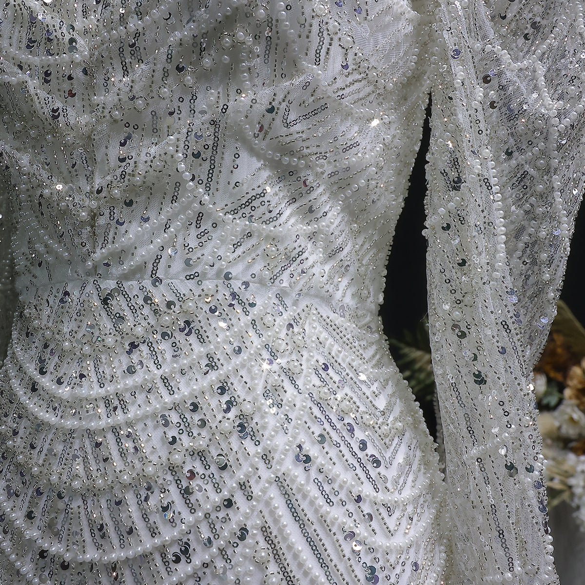 Luxury White Feather Evening Dress with Cape Sleeves SS683 