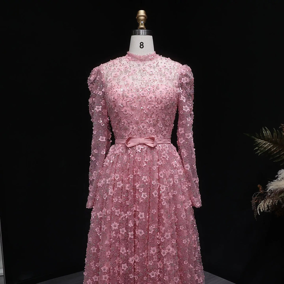 Luxury Delicate Pink 3D Floral Evening Dress with ruffles SS700 