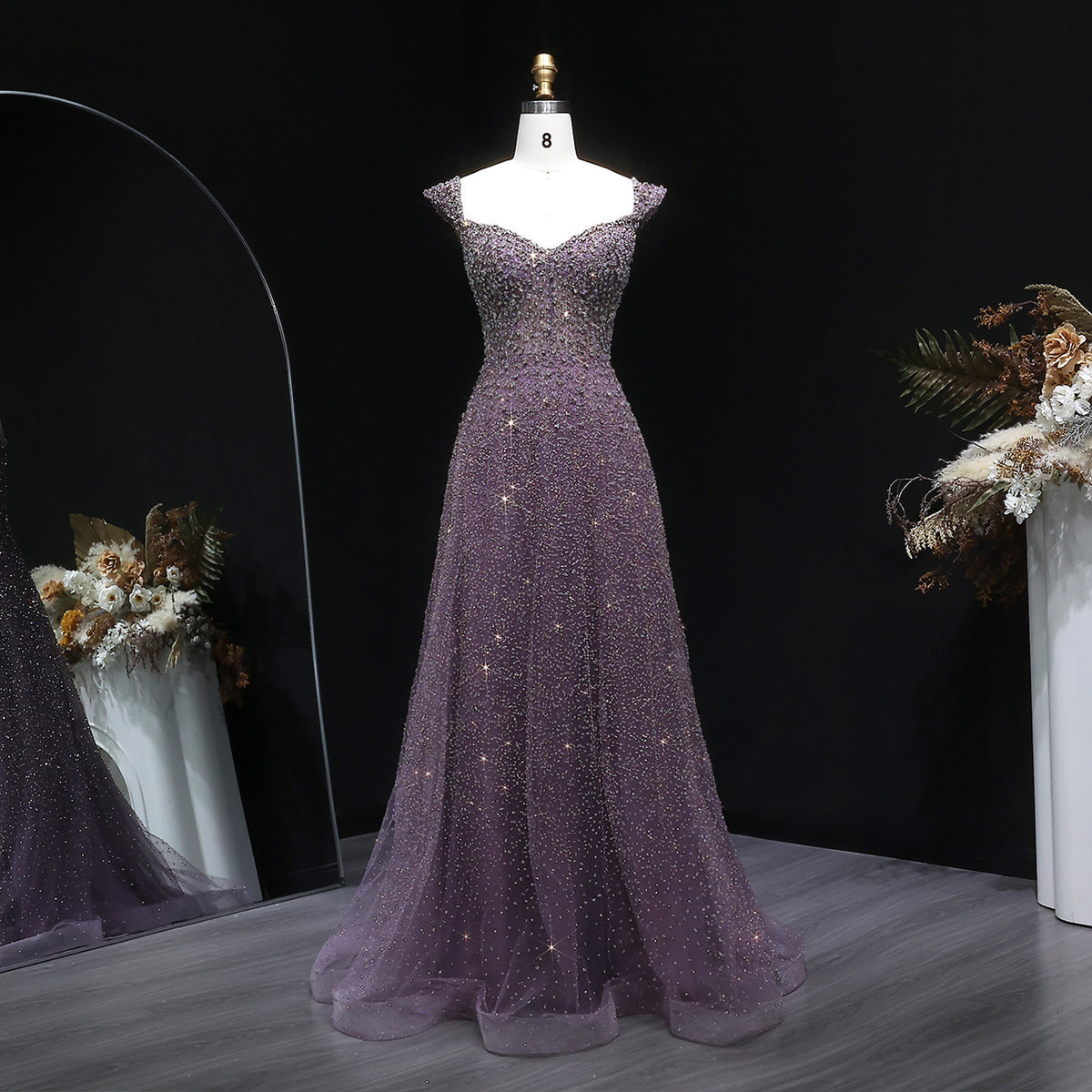 Luxury Purple Strapless Sequin Crystal A-Line Evening Dress SS703 