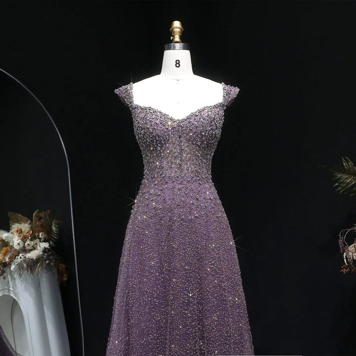 Luxury Purple Strapless Sequin Crystal A-Line Evening Dress SS703