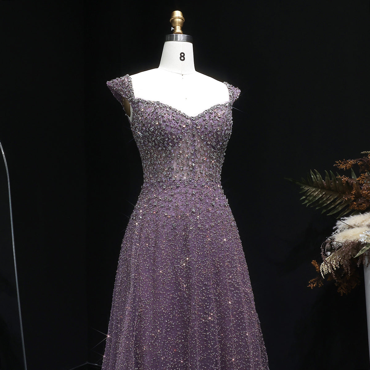 Luxury Purple Strapless Sequin Crystal A-Line Evening Dress SS703 