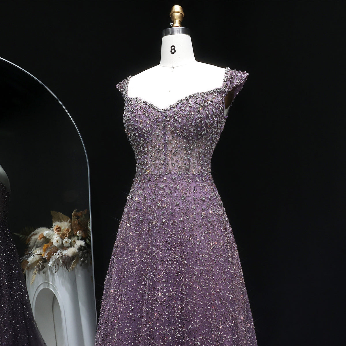 Luxury Purple Strapless Sequin Crystal A-Line Evening Dress SS703 