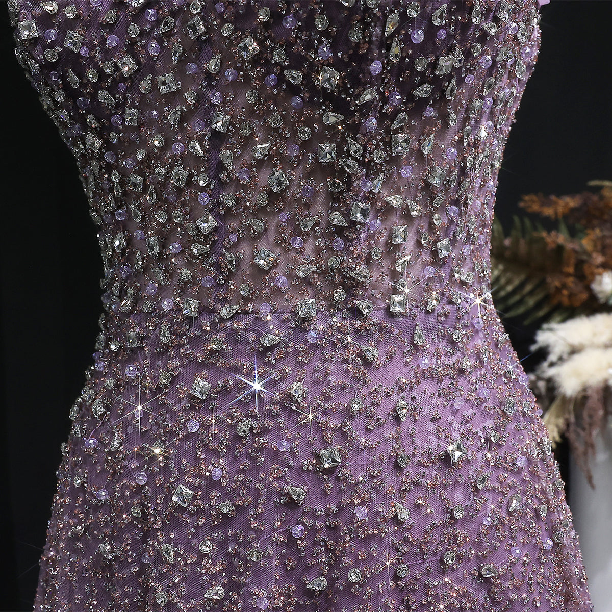 Luxury Purple Strapless Sequin Crystal A-Line Evening Dress SS703 