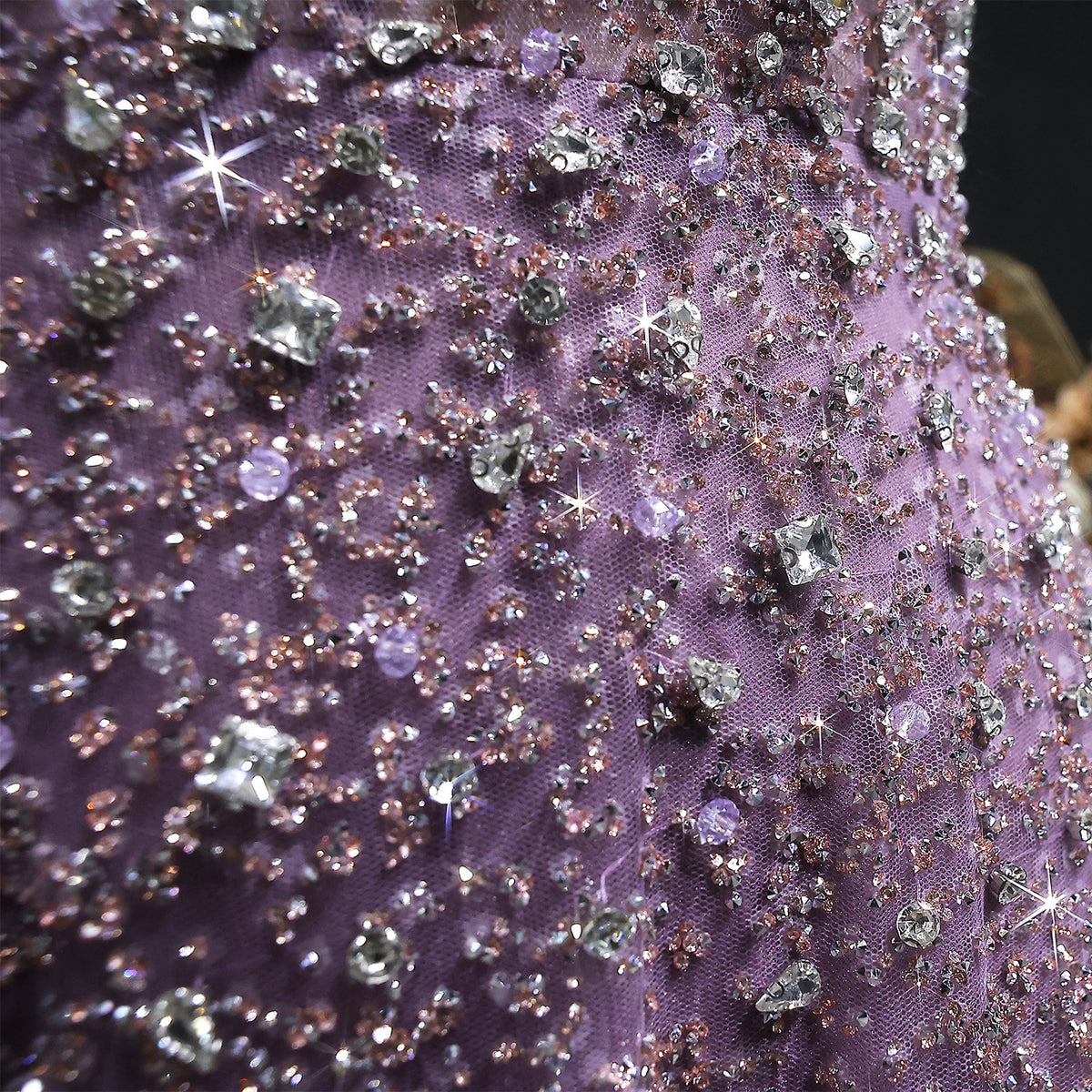 Luxury Purple Strapless Sequin Crystal A-Line Evening Dress SS703 