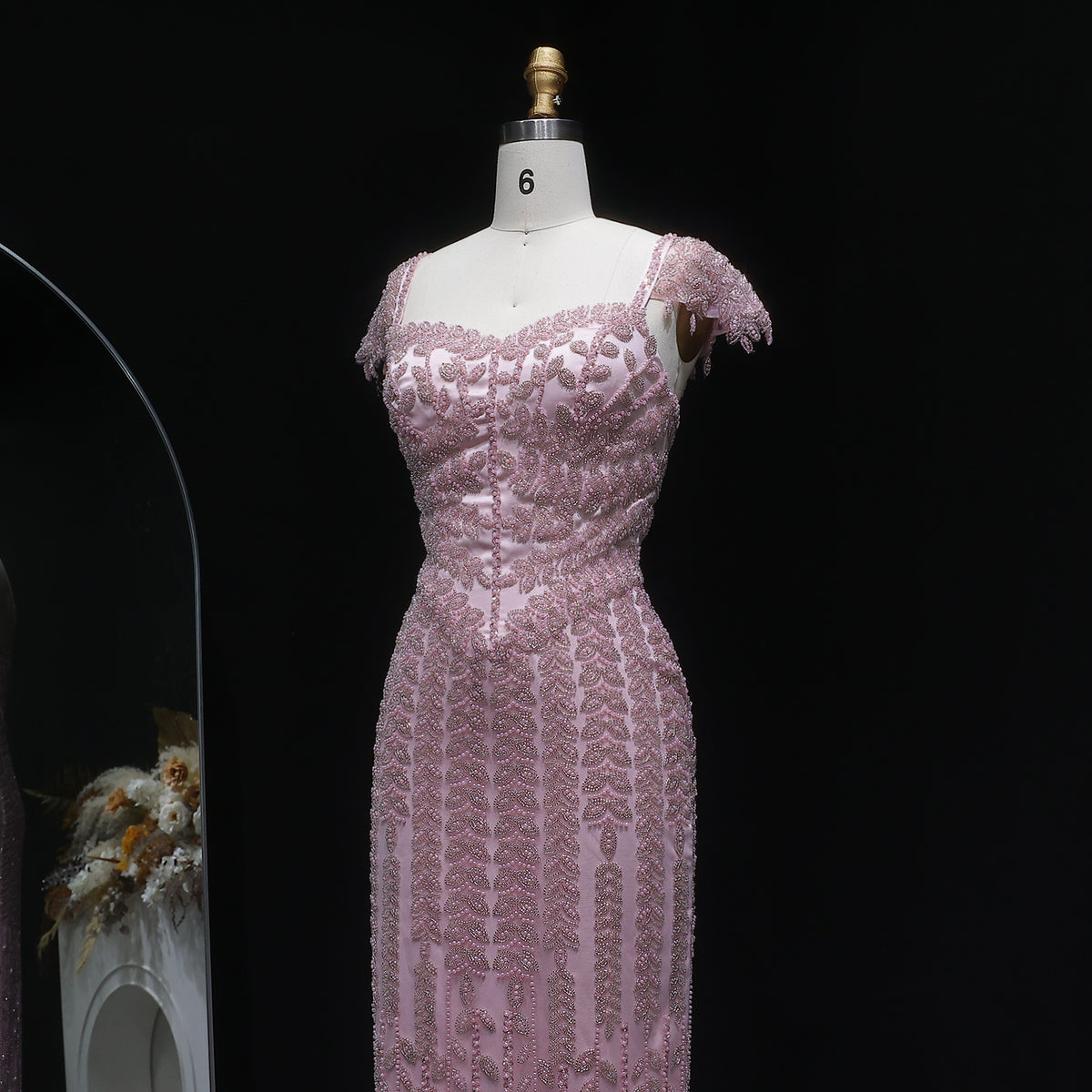 Luxury Tassel Cream Straight Evening Dress SS712 