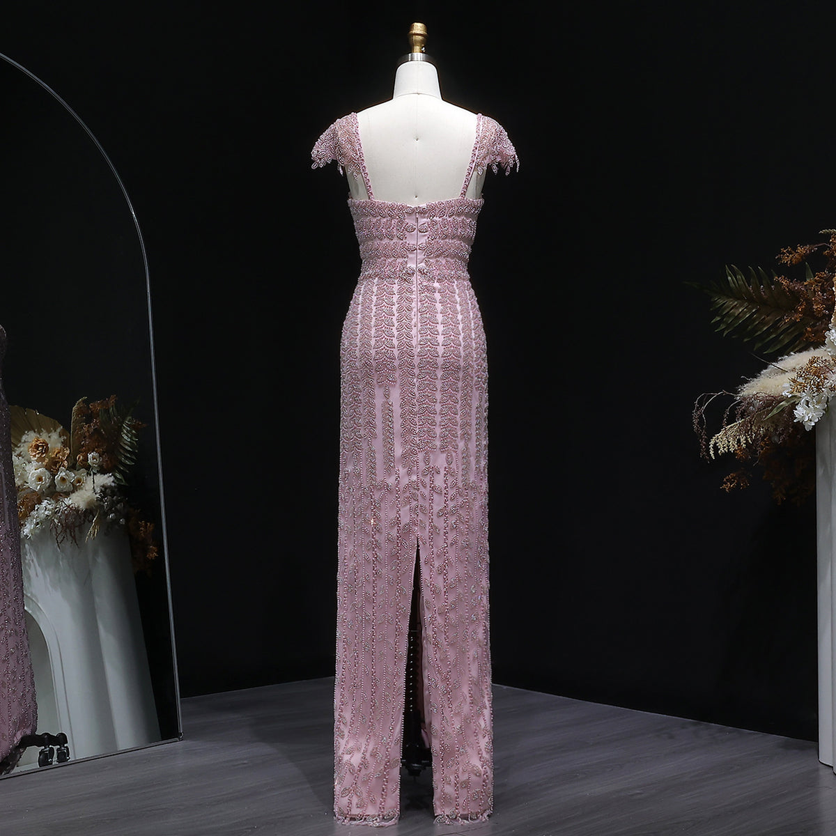 Luxury Tassel Cream Straight Evening Dress SS712 