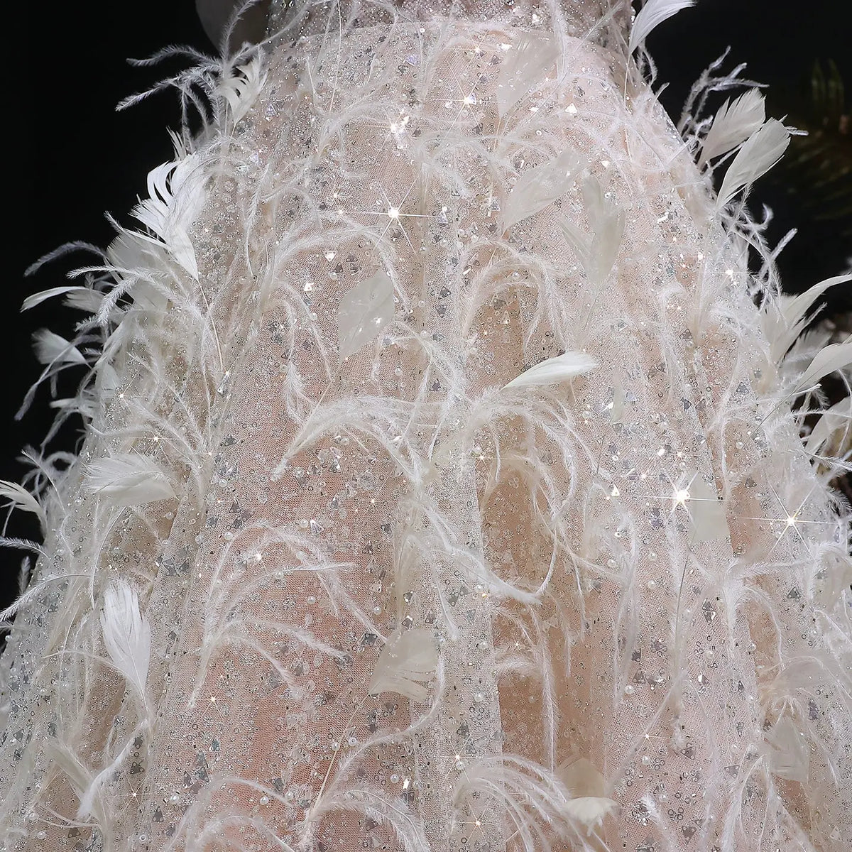 Luxury Peach Feather Strapless Ball Gown Evening Dress SS724 