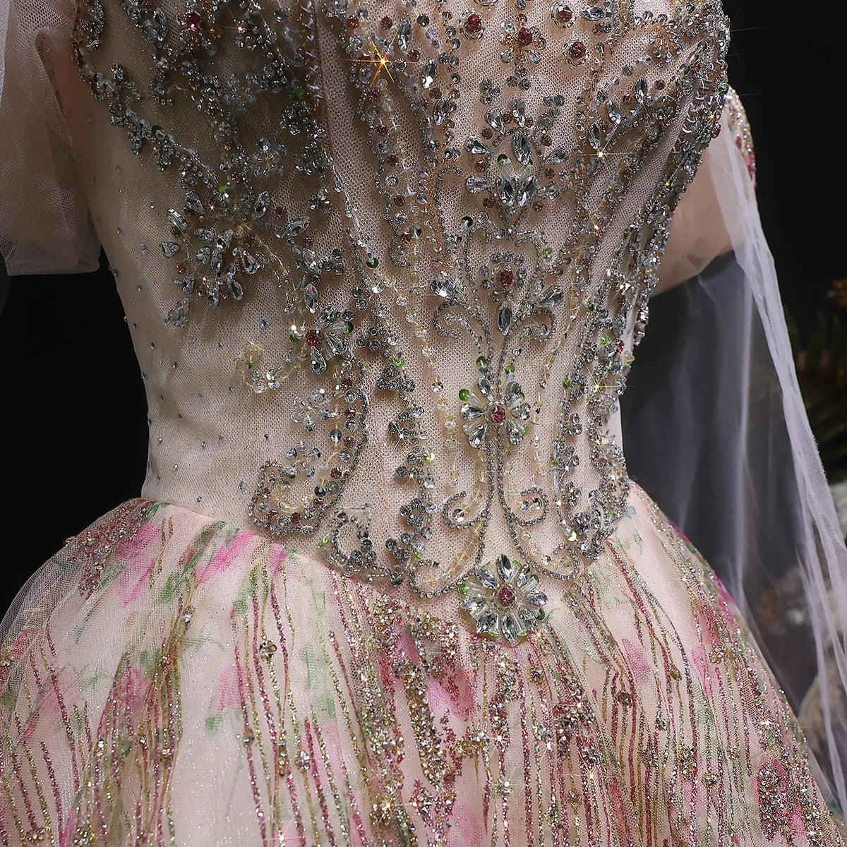 Luxury Rose Gold Gradient Beaded Evening Dress with Cape Sleeve SS726 