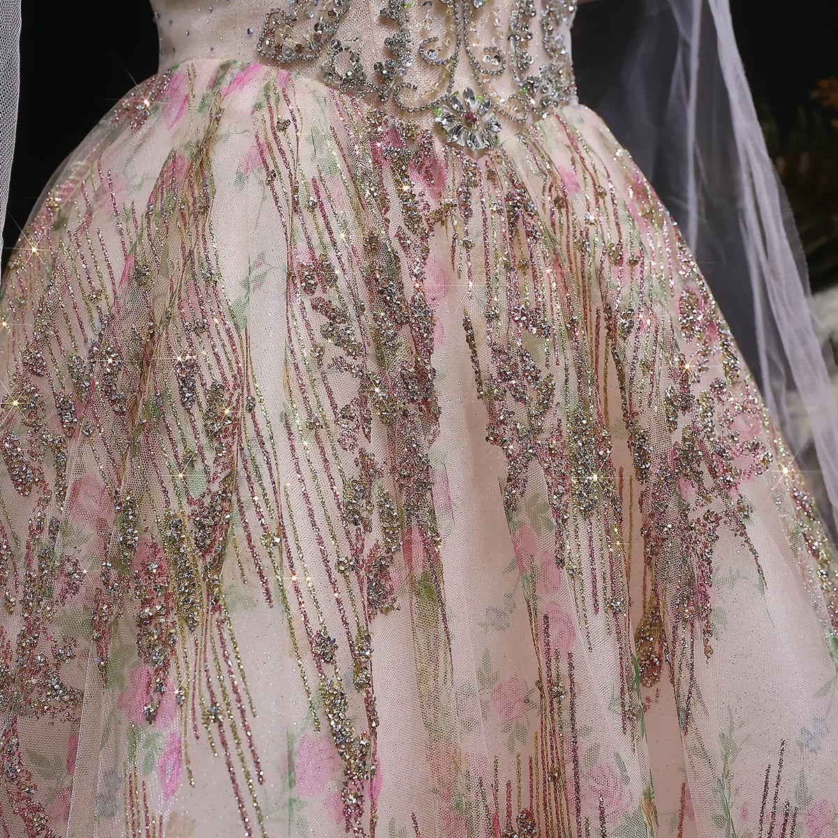 Luxury Rose Gold Gradient Beaded Evening Dress with Cape Sleeve SS726 