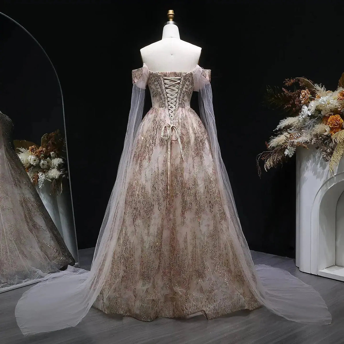 rose gold beaded wedding dress Blush Shiny Quinceanera Dresses Rose Gold Beads Sequin OffShoulder Sweet16 Dress