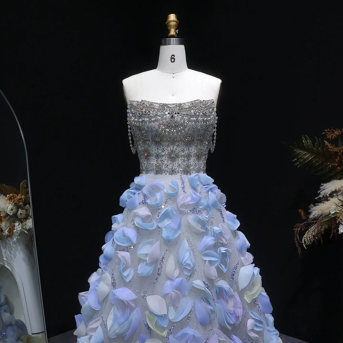 Luxury 3D Floral Strapless Beaded Evening Dress SS728 