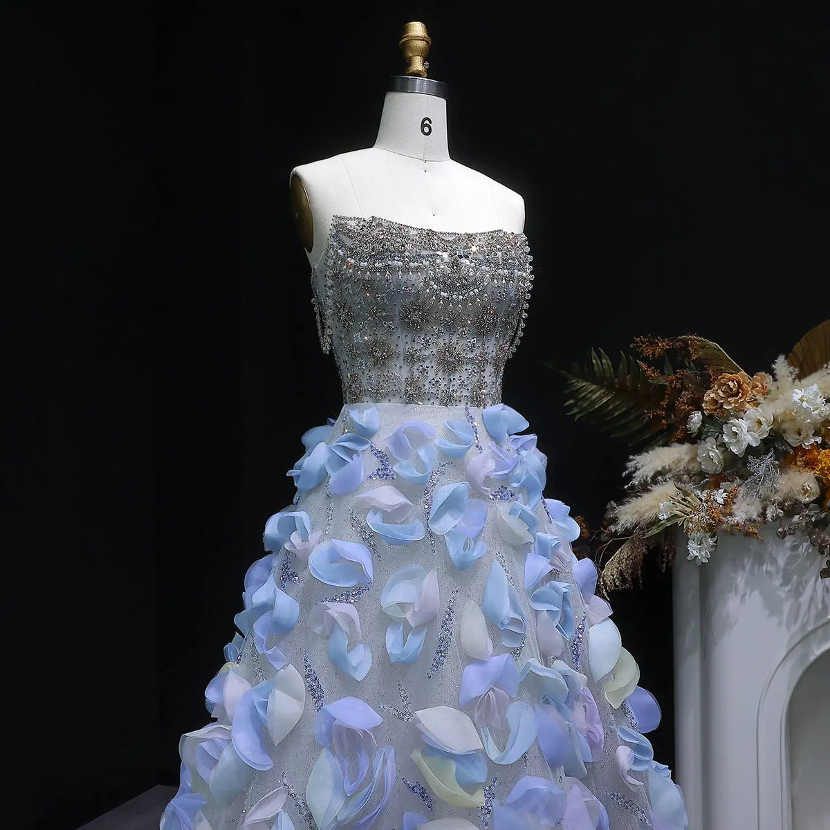 Luxury 3D Floral Strapless Beaded Evening Dress SS728 