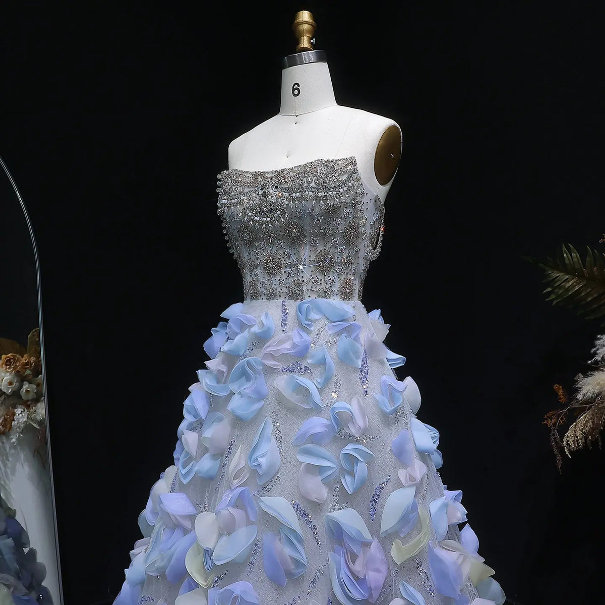 Luxury 3D Floral Strapless Beaded Evening Dress SS728 