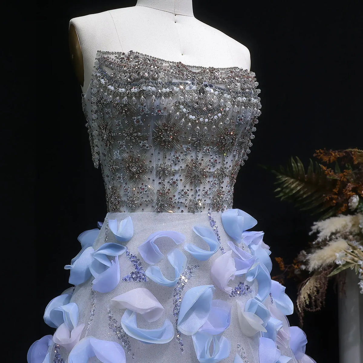 Luxury 3D Floral Strapless Beaded Evening Dress SS728 