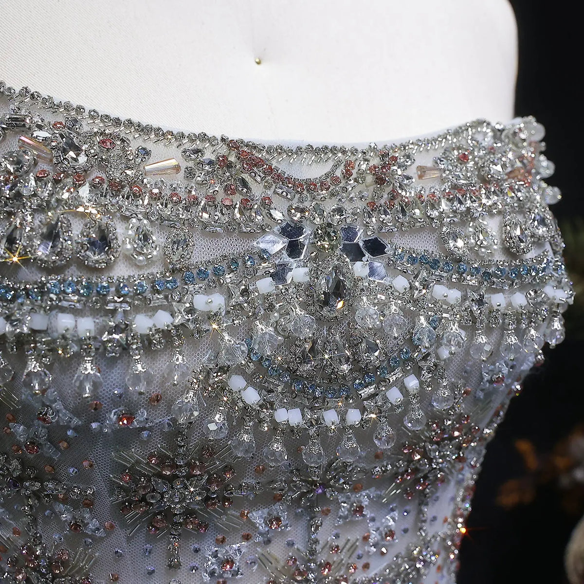 Luxury 3D Floral Strapless Beaded Evening Dress SS728 