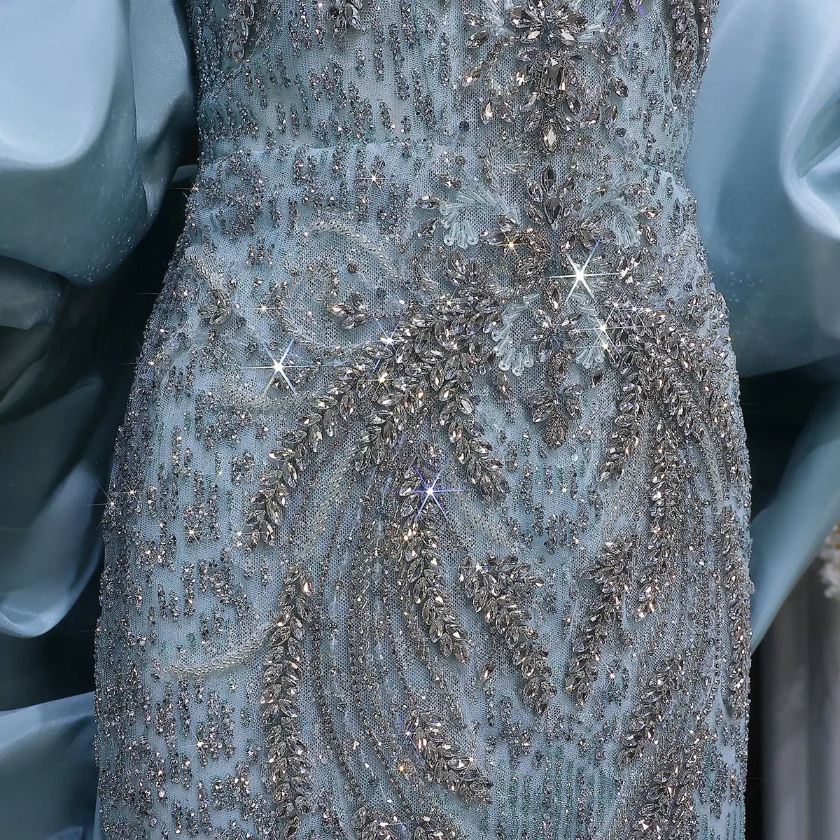 Luxury Blue Beaded Big Cape Mermaid Fitted Evening Dress with Overskirt SS730 