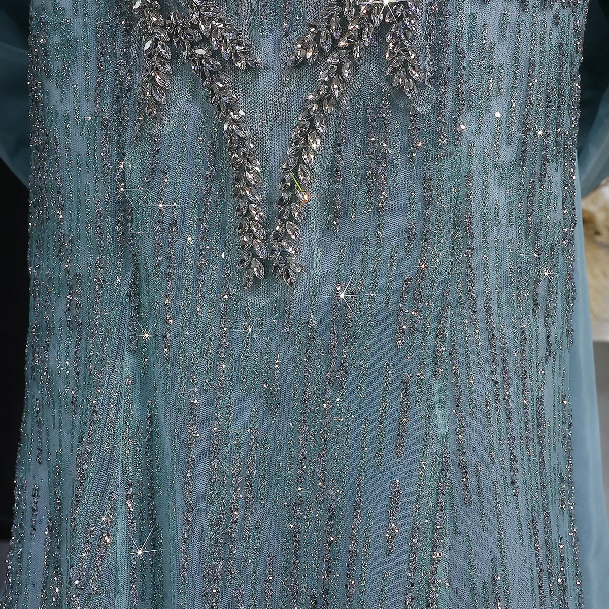 Luxury Blue Beaded Big Cape Mermaid Fitted Evening Dress with Overskirt SS730 