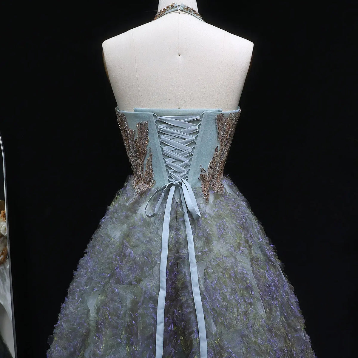 Luxury Gray Green Gradient Beaded Spaghetti Strap Evening Dress SS735 