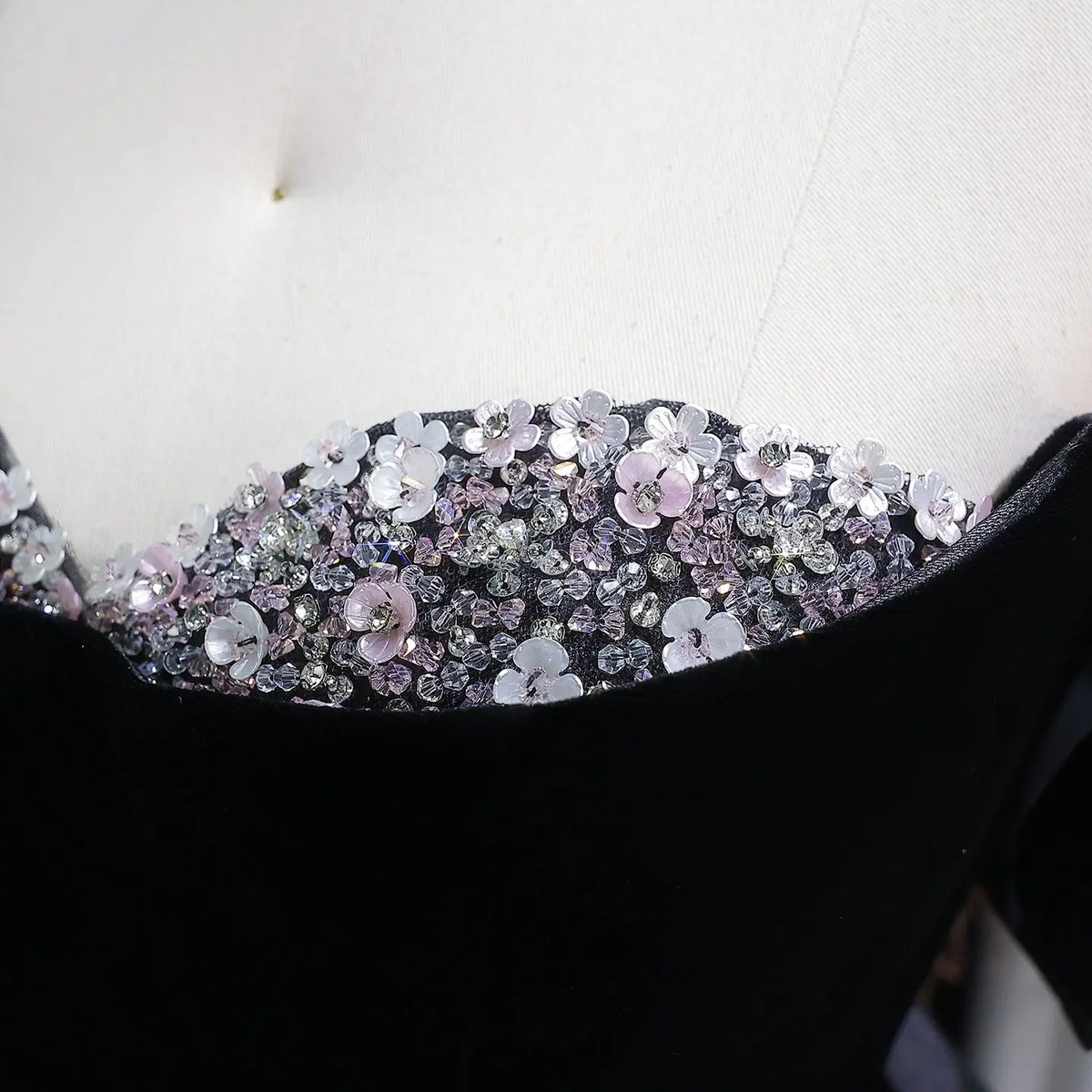 Luxury Black Velvet Beaded Fitted Train Evening Dress with Bow SS739 