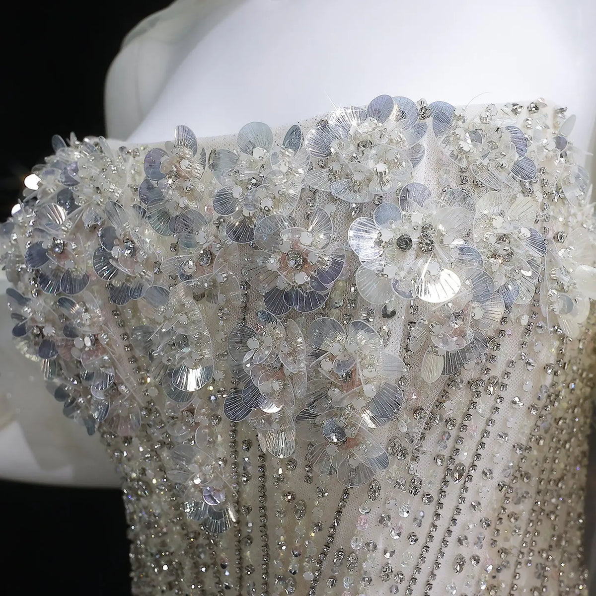 Luxury Beige Beaded Sequin 3D Petal Evening Dress with Scarf SS741 