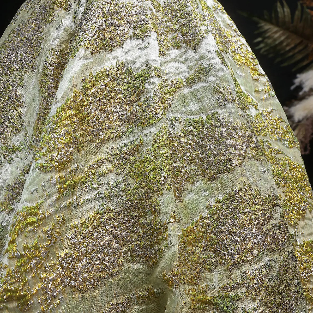 Luxury Gold Jacquard Off-the-Shoulder Ball Gown Satin Evening Dress SS742 