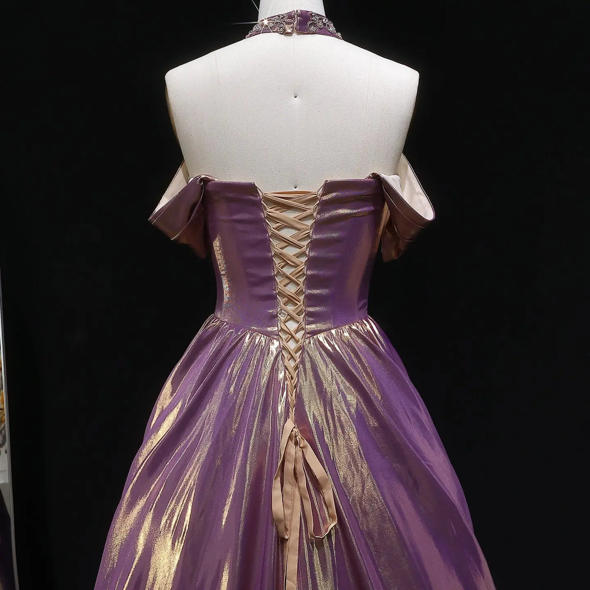 Luxury Rose Gold Gradient Satin Ball Gown Evening Dress with Necklace SS743 