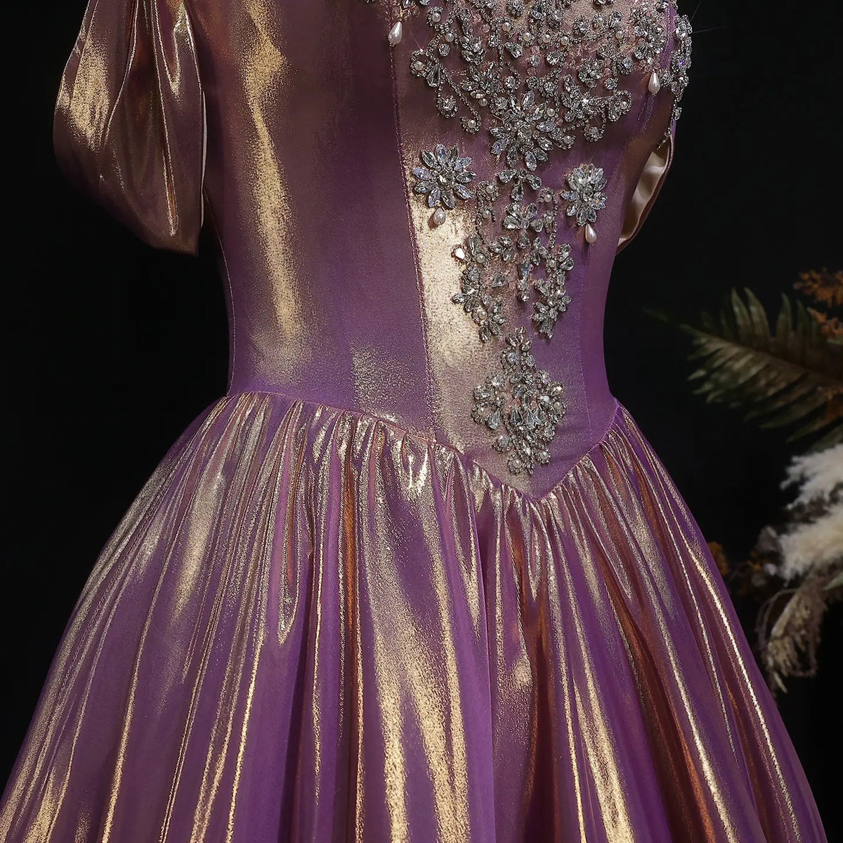 Luxury Rose Gold Gradient Satin Ball Gown Evening Dress with Necklace SS743 