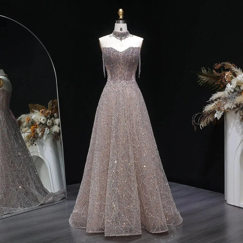 Luxury Pink Full Rhinestone Sequin Strapless Fitted Long Evening Dress SS744 