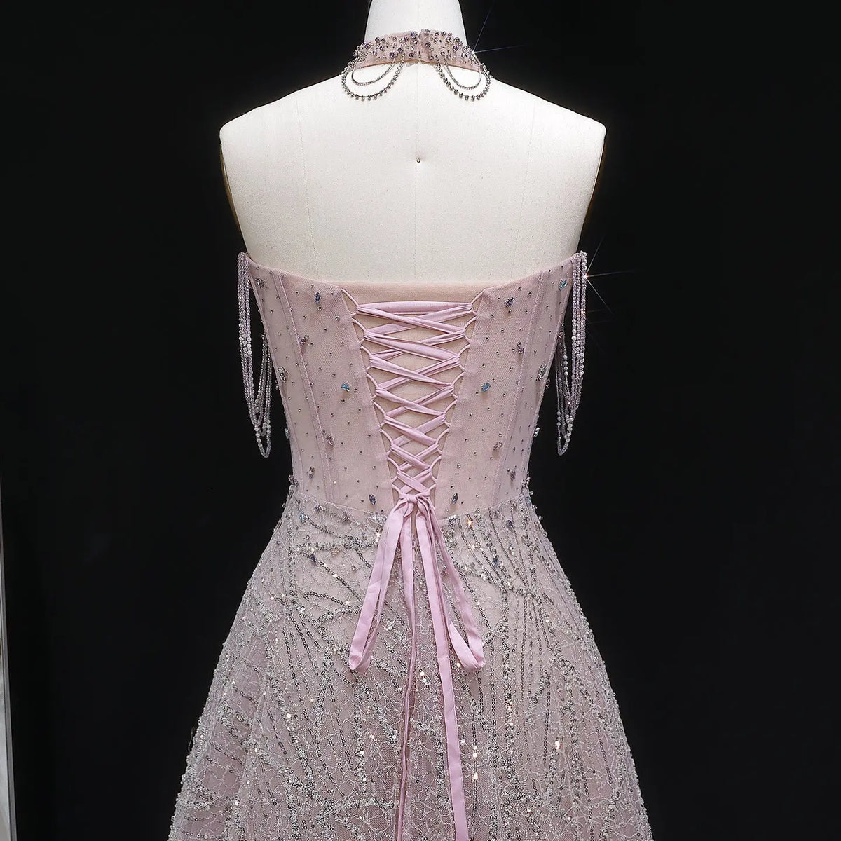 Luxury Pink Full Rhinestone Sequin Strapless Fitted Long Evening Dress SS744 