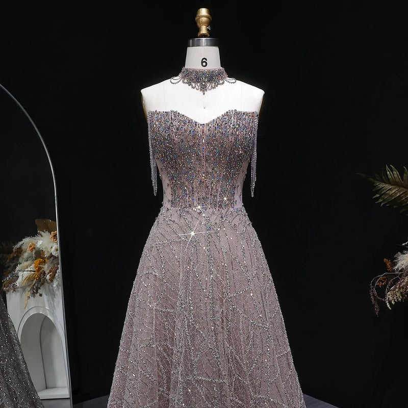 Luxury Pink Full Rhinestone Sequin Strapless Fitted Long Evening Dress SS744 