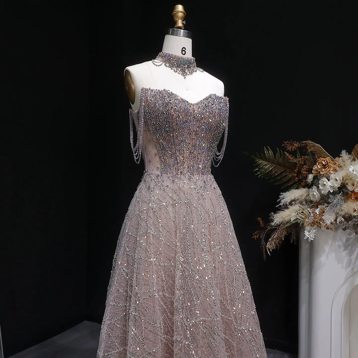 Luxury Pink Full Rhinestone Sequin Strapless Fitted Long Evening Dress SS744 