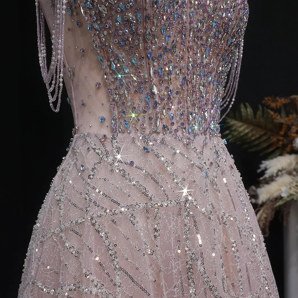 Luxury Pink Full Rhinestone Sequin Strapless Fitted Long Evening Dress SS744 