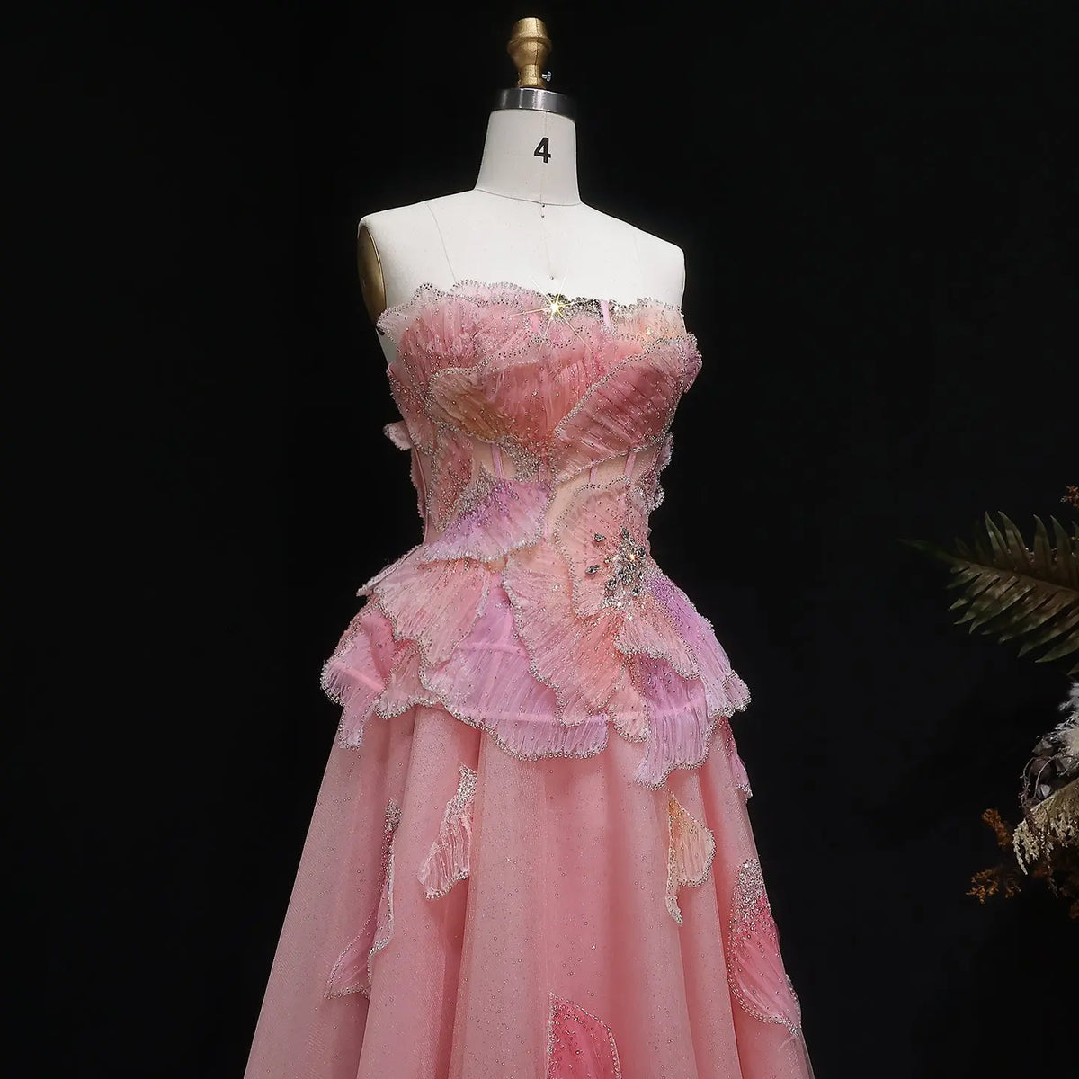 Luxury Chic Beaded Pink 3D Floral Ball Gown Evening Dress SS749 