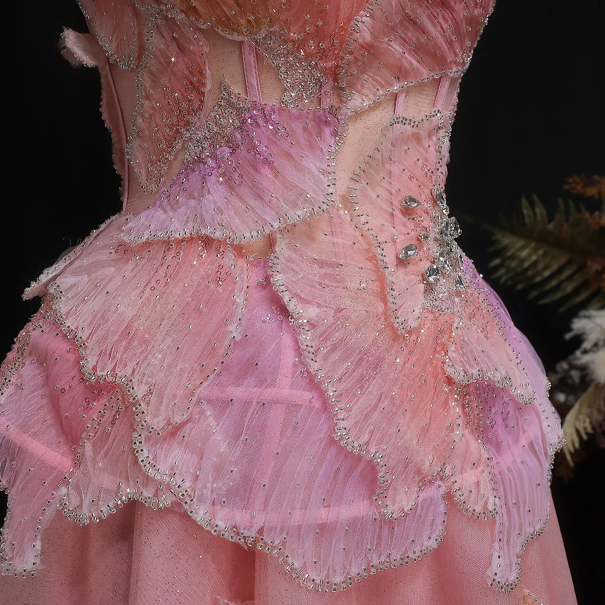 Luxury Chic Beaded Pink 3D Floral Ball Gown Evening Dress SS749 