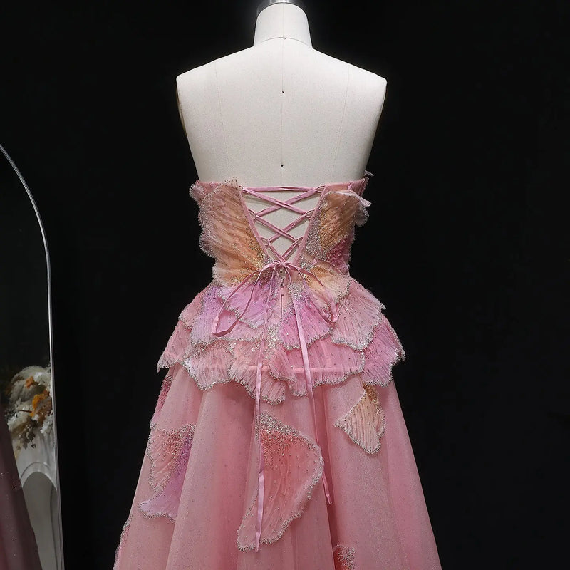 Luxury Chic Beaded Pink 3D Floral Ball Gown Evening Dress SS749 