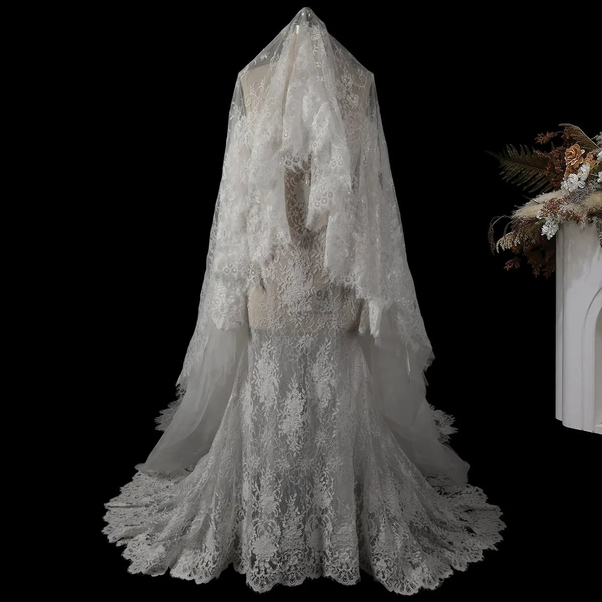 White Lace Mermaid Wedding Dress with Overskirt SW756