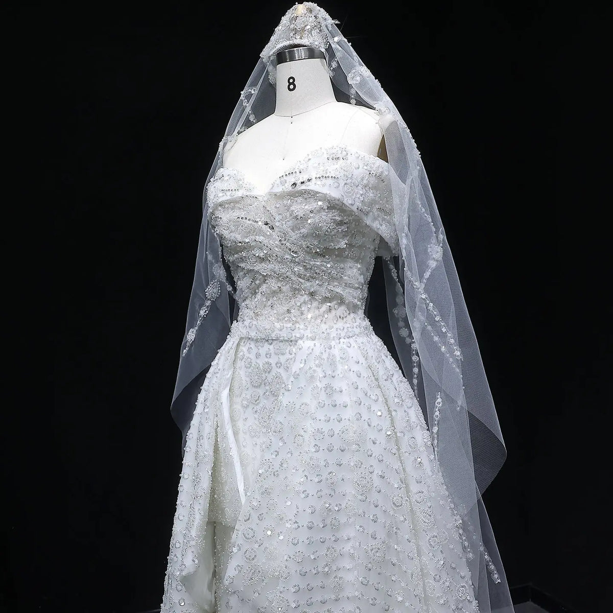 Luxury White Off-the-Shoulder Train Wedding Dress with Veil SW031 