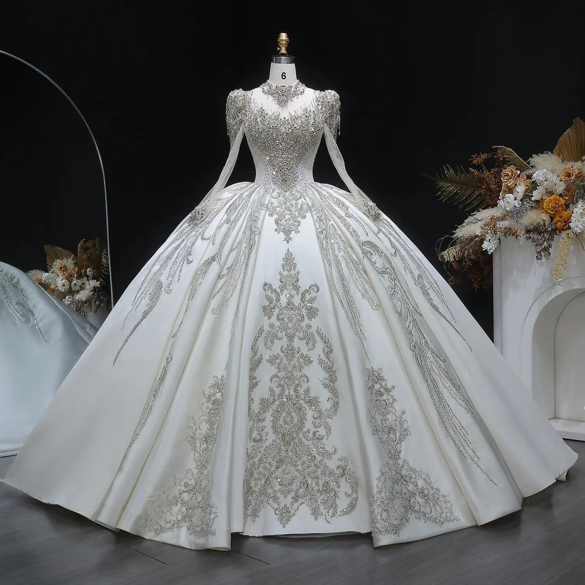 Luxury Long Sleeve Ivory Wedding Dress with Crystal Embroidered Details SW602 Luxury Long Sleeve Ivory Wedding Dress with Crystal Embroidered Details SW602