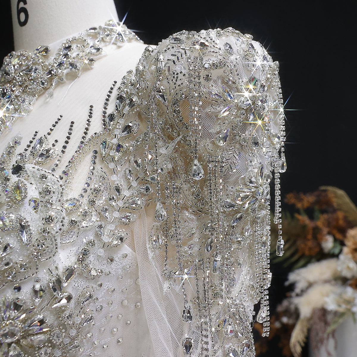 Luxury Long Sleeve Ivory Wedding Dress with Crystal Embroidered Details SW602 