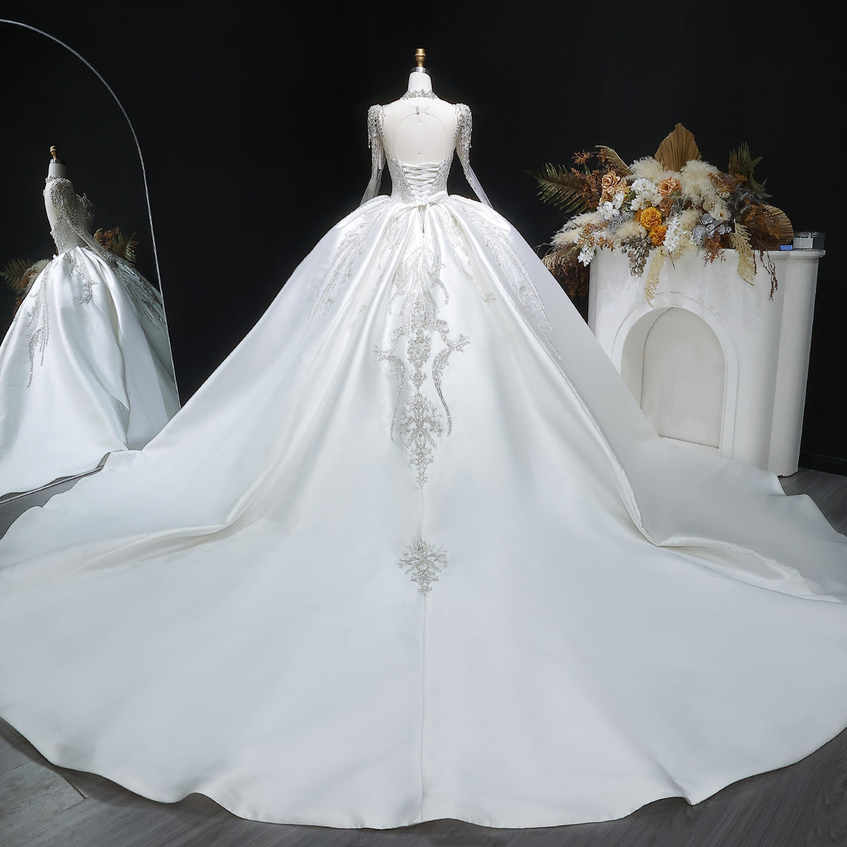 Luxury Long Sleeve Ivory Wedding Dress with Crystal Embroidered Details SW602 