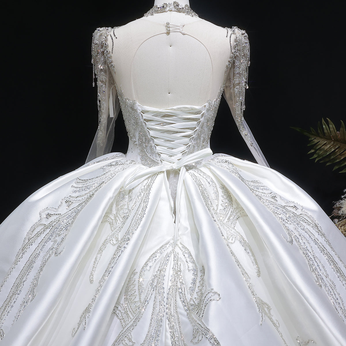 Luxury Long Sleeve Ivory Wedding Dress with Crystal Embroidered Details SW602 