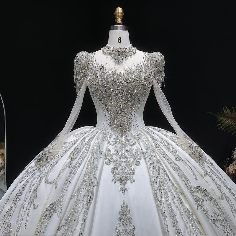 Luxury Long Sleeve Ivory Wedding Dress with Crystal Embroidered Details SW602 