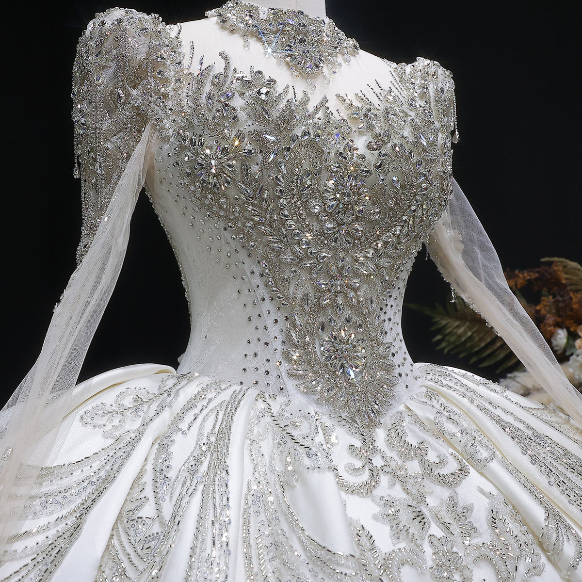 Luxury Long Sleeve Ivory Wedding Dress with Crystal Embroidered Details SW602 