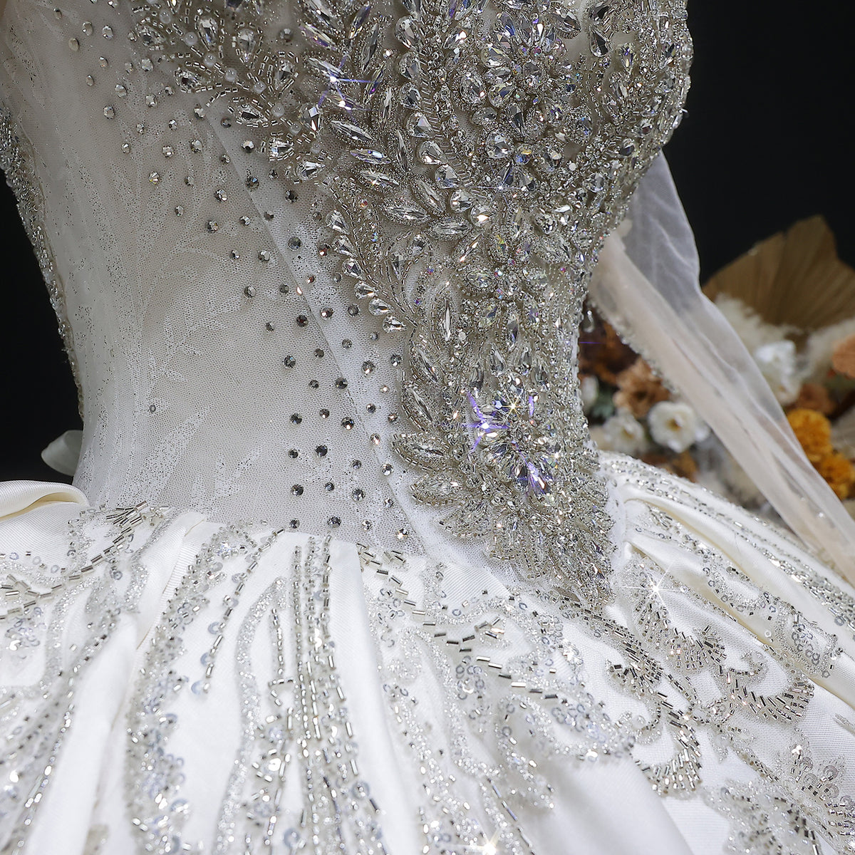 Luxury Long Sleeve Ivory Wedding Dress with Crystal Embroidered Details SW602 