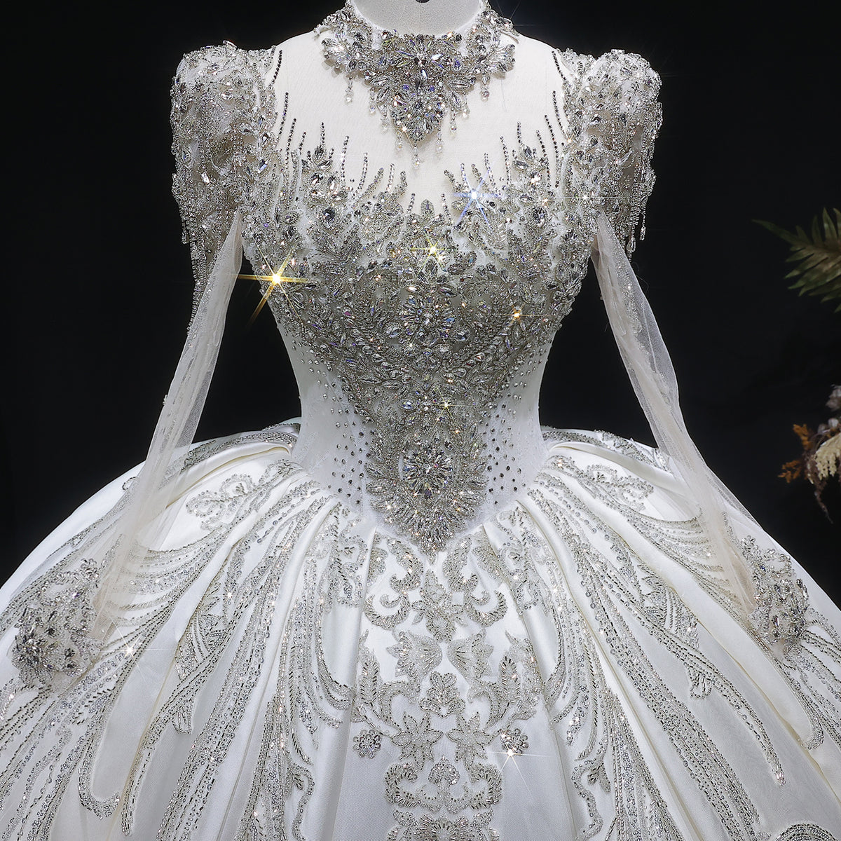Luxury Long Sleeve Ivory Wedding Dress with Crystal Embroidered Details SW602 